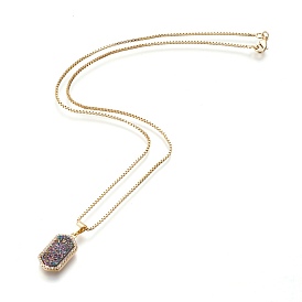 Collares colgantes de cuarzo druzy natural, con fornituras de latón, Rectángulo