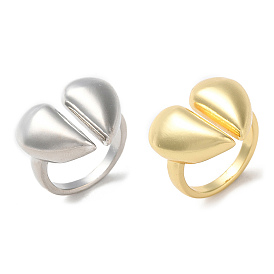 Rack Plating Heart Brass Open Cuff Ring for Women, Cadmium Free & Lead Free