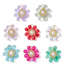 8 шт 8 цвета стеклянные подвески, цветок, с 304 петлей из нержавеющей стали с открытыми кольцами