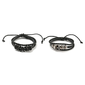 PU Imitation Leather Cord Triple Layer Multi-strand Bracelets, Alloy Links Bracelets