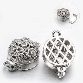 Экологичное вакуумное покрытие PVD и долговечные застежки из латуни с микропаве из кубического циркония, плоско-круглые, без кадмия, без никеля и без свинца, 18x12x8 мм, отверстие : 1.5 мм