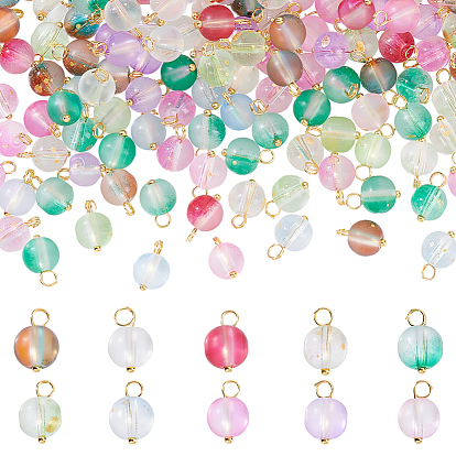 200шт. подвески из матового стекла, расписанные методом выпечки, круглый шарм, с золотыми латунными булавками с шарообразными головками, два тона