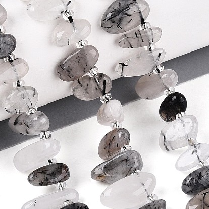 Нити натуральных кварцевых бусин черного турмалинового цвета, самородки, Топ пробуренной, упавший камень, с бисером