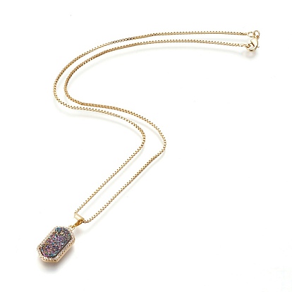Collares colgantes de cuarzo druzy natural, con fornituras de latón, Rectángulo