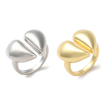 Anillo de puño abierto de latón con forma de corazón chapado en rack para mujer, sin plomo y cadmio