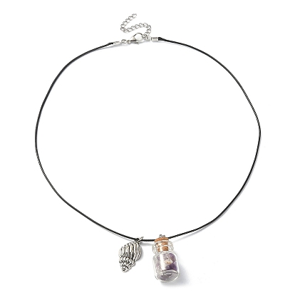 Колье с подвеской из стеклянной бутылки и ракушки из сплава, ожерелье из бутылки желаний с натуральными аметистовыми чипсами