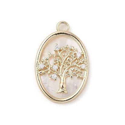 Латунные микропаве прозрачные подвески с фианитом, с натуральной белой оболочкой, овальные