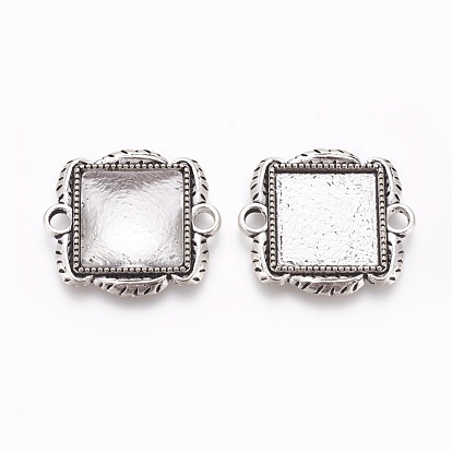 Tibetan Style Alloy Cabochon Connector Setting, Square, with Clear Glass Cabochons