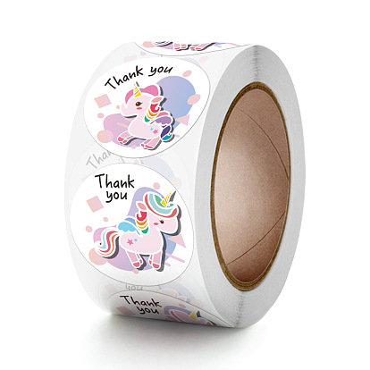 6 Styles Thank You Stickers Roll, Round Paper, Adhesive Labels, Decorative Sealing Stickers, for Gifts, Party