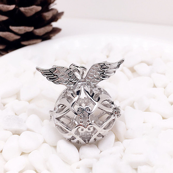 Латунные бусины, для ожерелья, полый круглый с подвеской в виде крыла