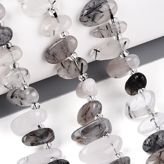 Нити натуральных кварцевых бусин черного турмалинового цвета, самородки, Топ пробуренной, упавший камень, с бисером