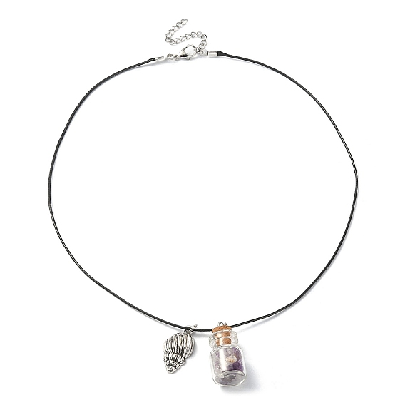 Колье с подвеской из стеклянной бутылки и ракушки из сплава, ожерелье из бутылки желаний с натуральными аметистовыми чипсами