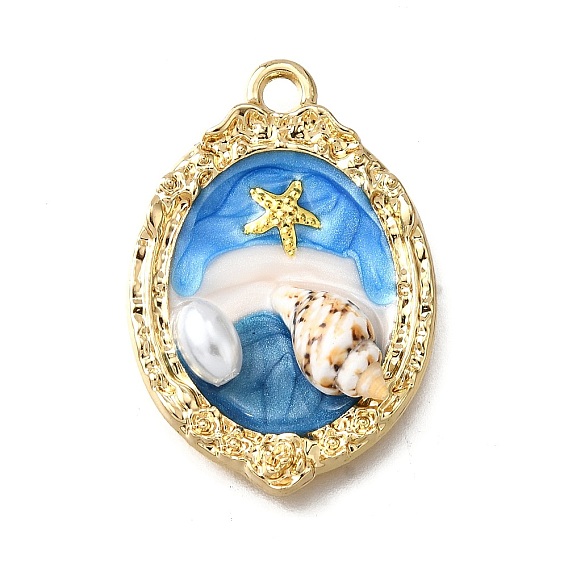 Подвески из эмали и сплава, с имитацией жемчужины и ракушки из АБС-пластика, овальный шарм, стойки покрытие, долговечный, без свинца, без кадмии и без никеля