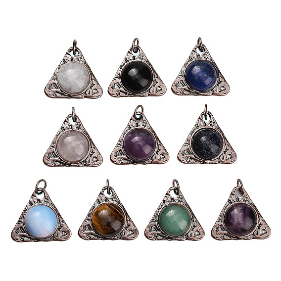 Gemstone Pendants, Alloy Triangle Bezeled Charms, Red Copper