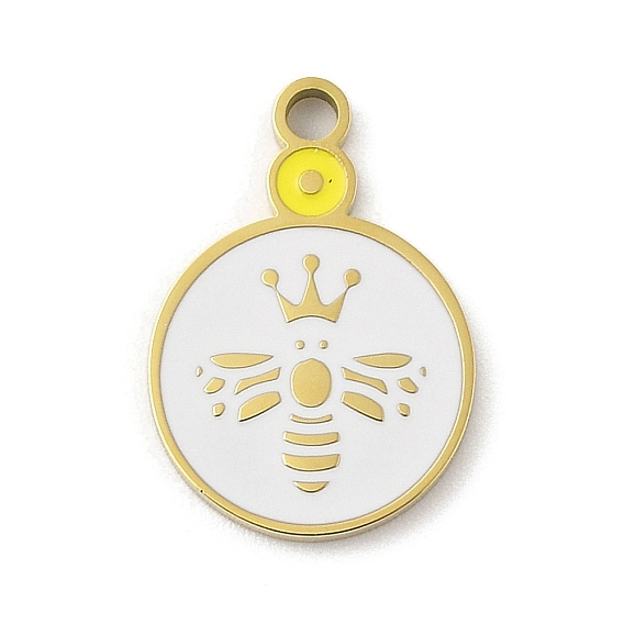 304 нержавеющей стальной эмали подвески, лазерная резка, плоский круглый с подвеской в виде пчелы и короны, реальный 18 k позолоченный