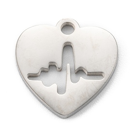 304 Stainless Steel Pendants, Heart with Heartbeat
