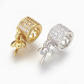 Latón micro pavimenta cubic zirconia clavija fianzas colgantes, por medio perforó perlas