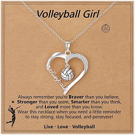 Спортивный мяч сердце сплав микро паве прозрачный кубический цирконий кулон ожерелья для девочек, платина