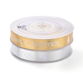Polyester Ribbon, Single Face Hot Stamping, for Christmas Gift Wrapping, Party Decorate, Word Merry Christmas