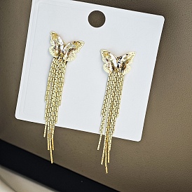 Alloy Stud Earrings, Jewely for Women, Butterfly with Tassel