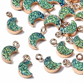 Druzy Resin Pendants, with Edge Light Gold Plated Iron Loops, Moon, AB Color Plated