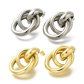 Rack Plating Ring Brass Stud Earrings, Lead Free & Cadmium Free, Long-Lasting Plated