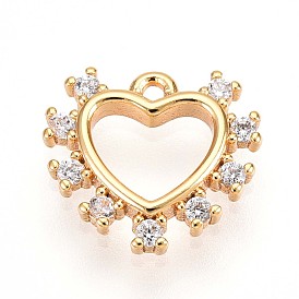 Латунные микропаве прозрачные подвески с фианитом, сердце прелести, без кадмия, без никеля и без свинца