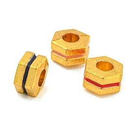 Brass Enamel Beads, Long-Lasting Plated, Lead Free & Cadmium Free, Real 18K Gold Plated, Hexagon