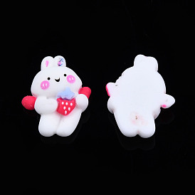 Opaque Resin Cabochons, Rabbit with Strawberry
