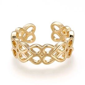 Brass Cuff Rings, Open Rings, Long-Lasting Plated, Hollow Flower