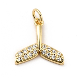 Brass Micro Pave Cubic Zirconia Pendants, with Jump Ring, Long-Lasting Plated, Real 18K Gold Plated, Fishtail Shape