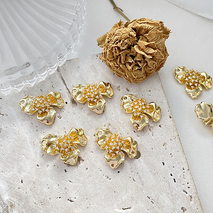 Brass with Zircon Geometric Flower Pendants, DIY Jewelry Earrings Bracelet