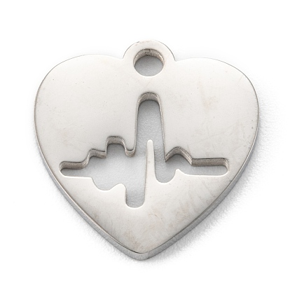 304 Stainless Steel Pendants, Heart with Heartbeat