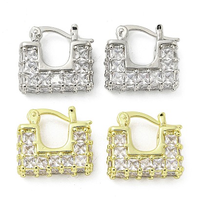 Rectangle Rack Plating Brass with Cubic Zirconia Hoop Earrings, Cadmium Free & Lead Free