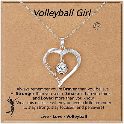 Спортивный мяч сердце сплав микро паве прозрачный кубический цирконий кулон ожерелья для девочек, платина