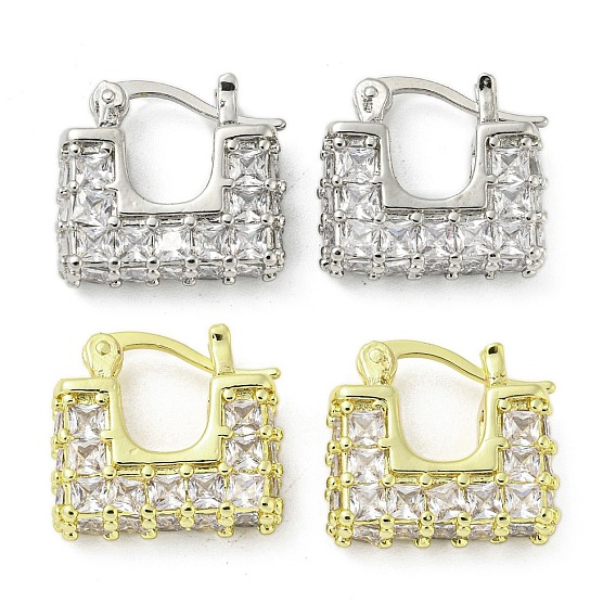 Rectangle Rack Plating Brass with Cubic Zirconia Hoop Earrings, Cadmium Free & Lead Free