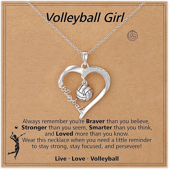 Спортивный мяч сердце сплав микро паве прозрачный кубический цирконий кулон ожерелья для девочек, платина