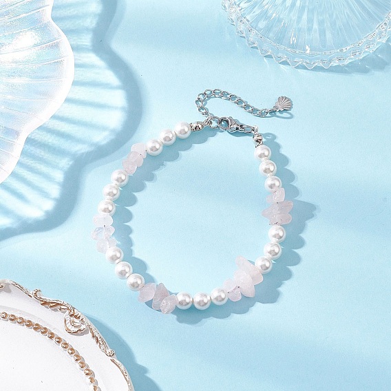 Браслеты из натуральных драгоценных камней и стеклянного жемчуга, с 304 фурнитурой из нержавеющей стали