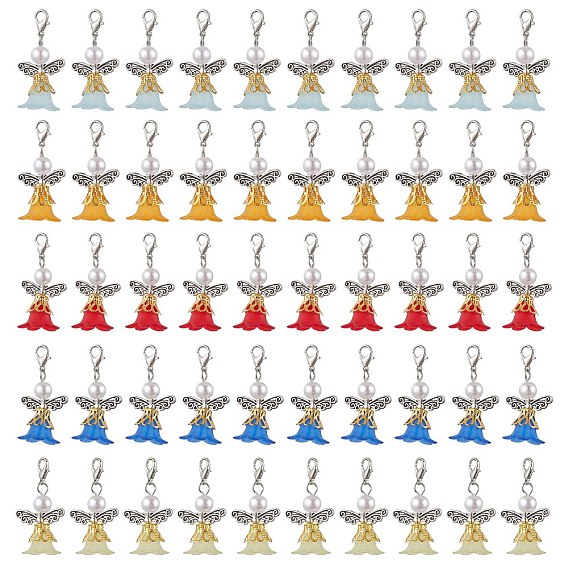 100 шт 5 цвета ангел акрил и абс пластик имитация жемчуга подвеска украшения, Подвески с застежками-когтями омара для украшения сумок