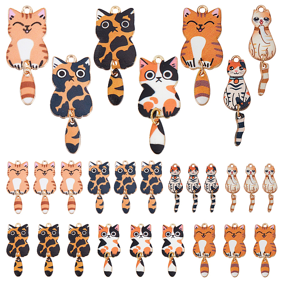 28 шт 7 стили подвески из сплава эмали, золотые, кошачье очарование