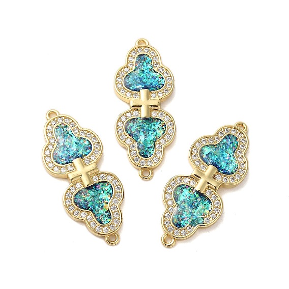 Support de placage en laiton, micro pavé, zircone cubique transparente, liens croisés, breloques de connecteur, avec opale synthétique, réel 18 k plaqué or, plaqué longue durée, sans plomb et sans cadmium