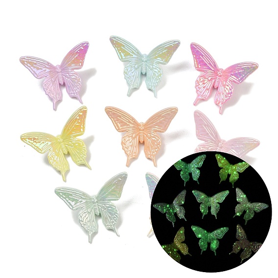 Светящиеся и УФ-покрытые непрозрачные акриловые бусины, радужный, бабочка