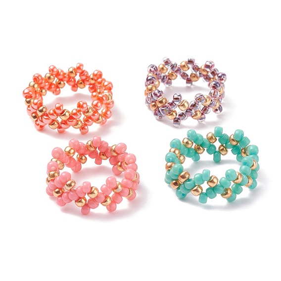 4Pcs 4 Colors Glass Seed Beads Braided Finger Rings Set for Women