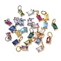 304 Dijes de acero inoxidable con circonitas cúbicas pavé, encantos de una sola piedra, encantos del rectángulo, color mezclado
