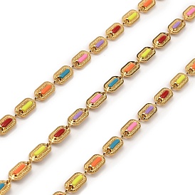 Colorful Enamel Oval Link Chains, with 304 Stainless Steel Findings, Soldered, with Spool
