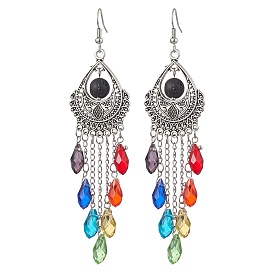 304 Stainless Steel Dangle Earring, with Glass and Alloy Pendant, Teardrop