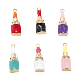 Brass Micro Pave Clear Cubic Zirconia Pendants, with Enamel, Long-Lasting, Lipstick, Real 18K Gold Plated