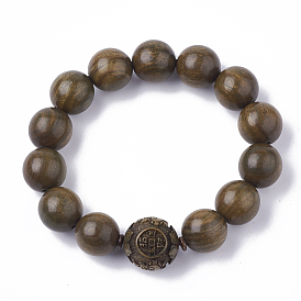 Green Sandalwood Mala Bead Bracelets, Stretch Bracelets, Round