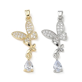 Латунные микропаве прозрачные подвески с фианитом, долговечный, двойные подвески в виде бабочек
