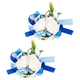 2шт. шелковый корсаж на запястье, с пластиковым искусственным цветком и эластичными браслетами, для свадьбы, партийные украшения